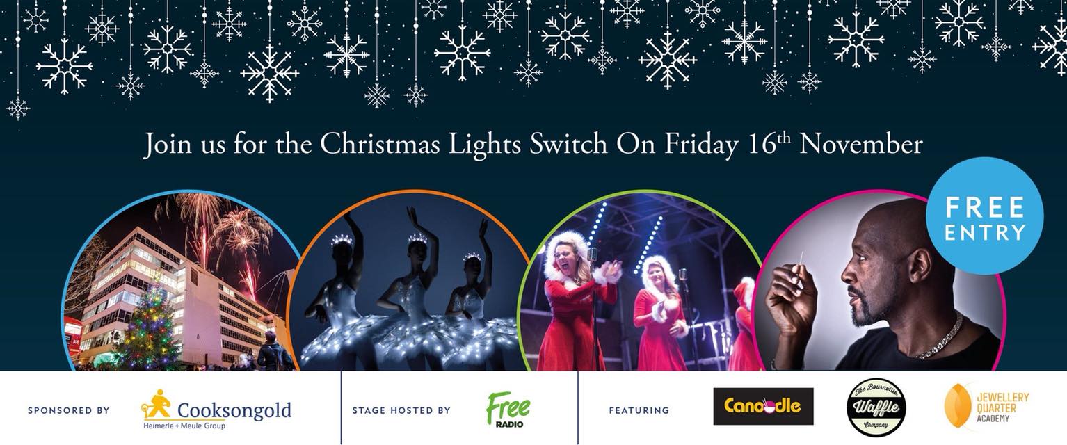 Jewellery Quarter , JQ , JQBID , Birmingham , Christmas , lights , switch on , 2018 , 2019 , gold , production , stage , hire , rent , rental , 