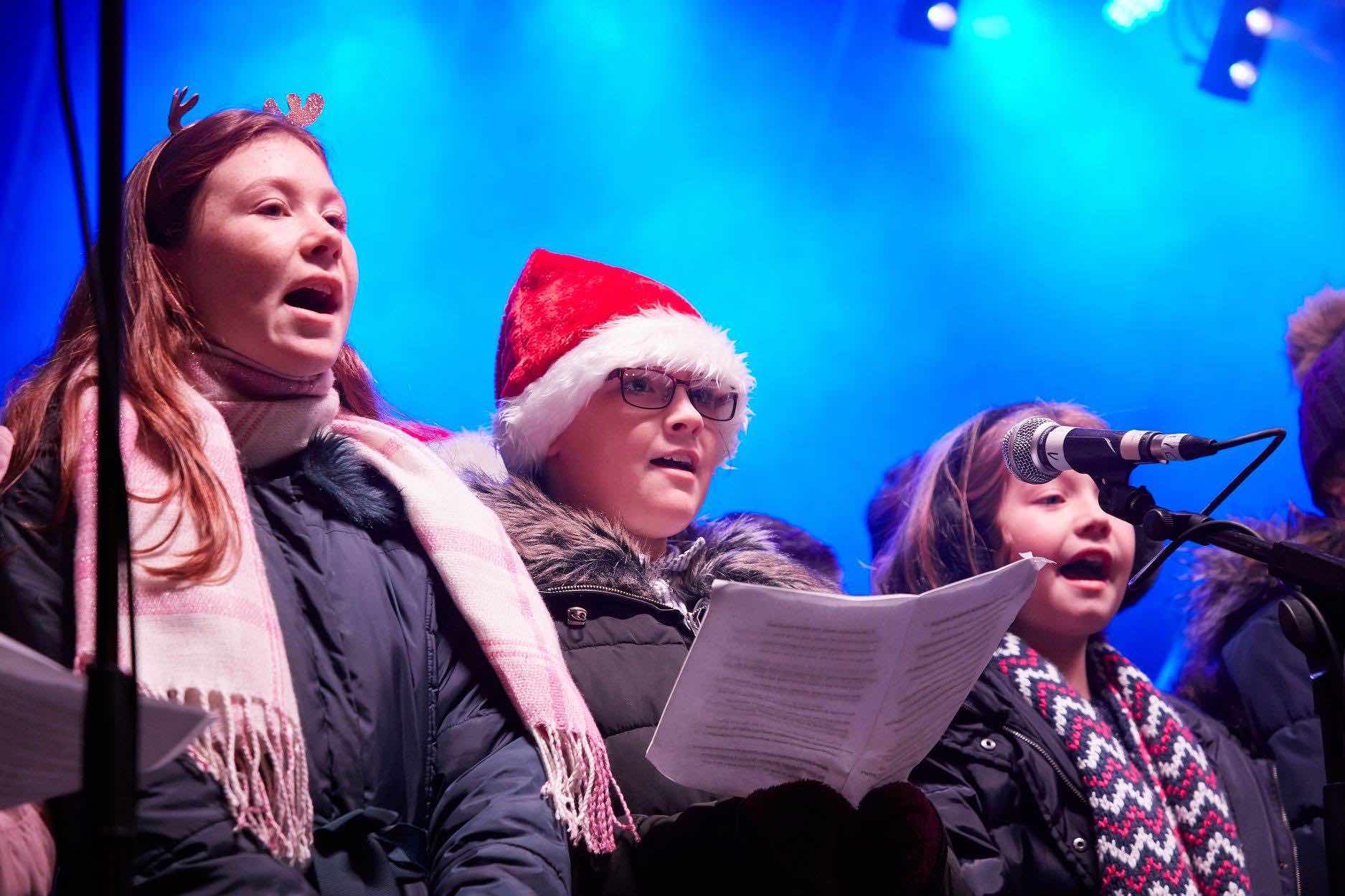 Lichfield , Staffordshire , Christmas , lights , switch on , 2018 , 2019 , gold , production , stage , hire , rent , rental , 