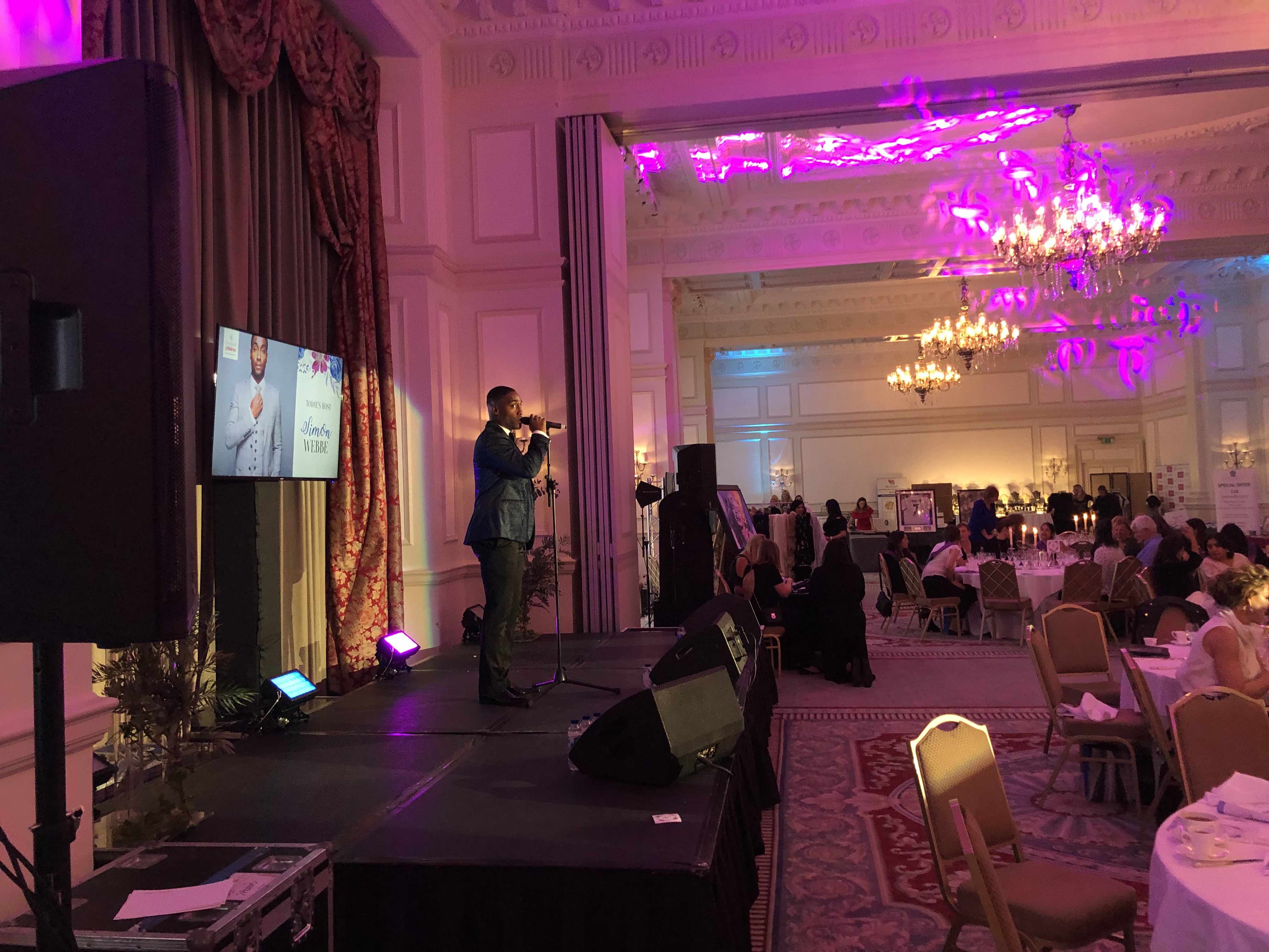 caudwell children , caudwell children ladies lunch , caudwell children london , simon webbe , fund raising production , lighting hire for ladies lunch , sound hire for ladies lunch , cannock sound , stagemen , stage men , 