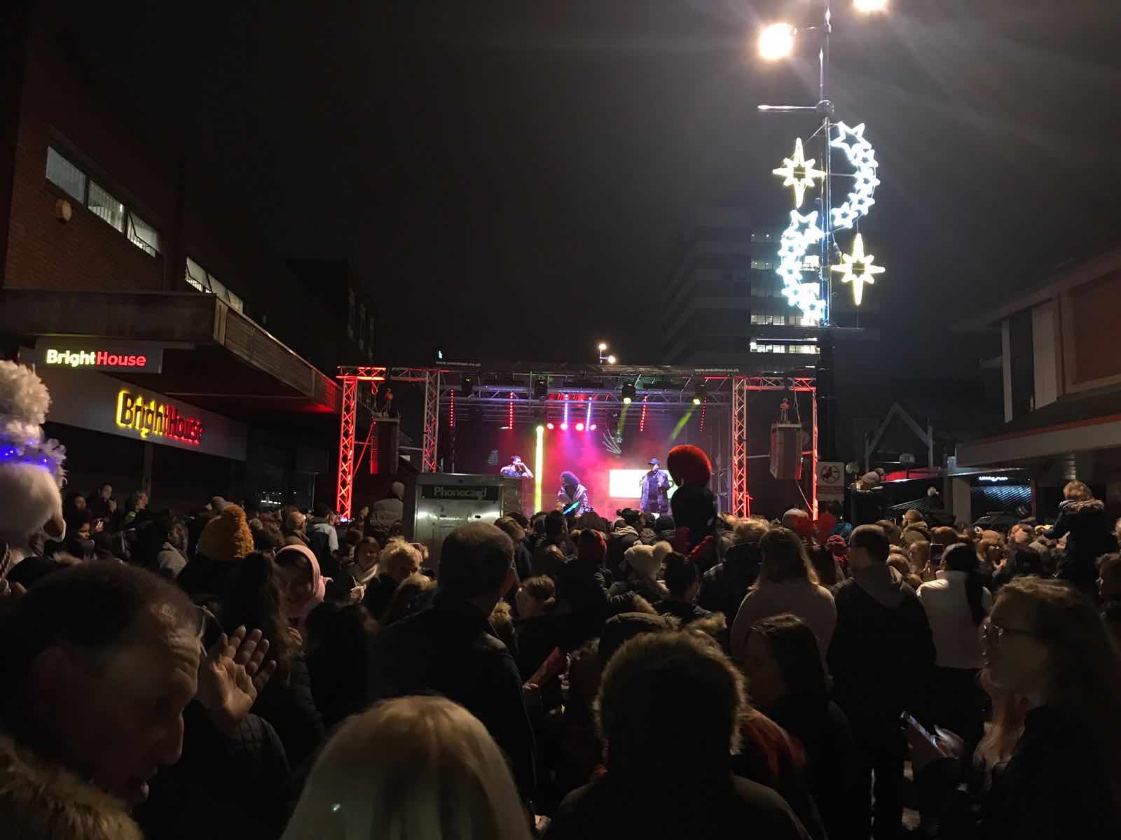 West Bromwich, Birmingham , Christmas , lights , switch on , 2018 , 2019 , gold , production , stage , hire , rent , rental , Cut Kelvins , Free radio , Katie Ashworth , CBBC , 