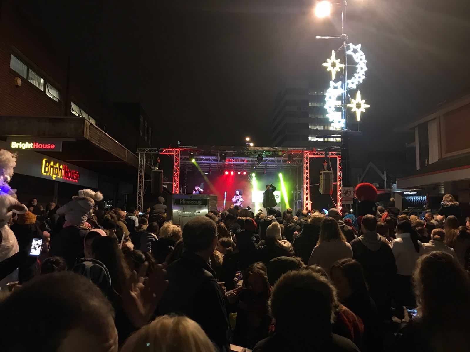 West Bromwich, Birmingham , Christmas , lights , switch on , 2018 , 2019 , gold , production , stage , hire , rent , rental , Cut Kelvins , Free radio , Katie Ashworth , CBBC , 