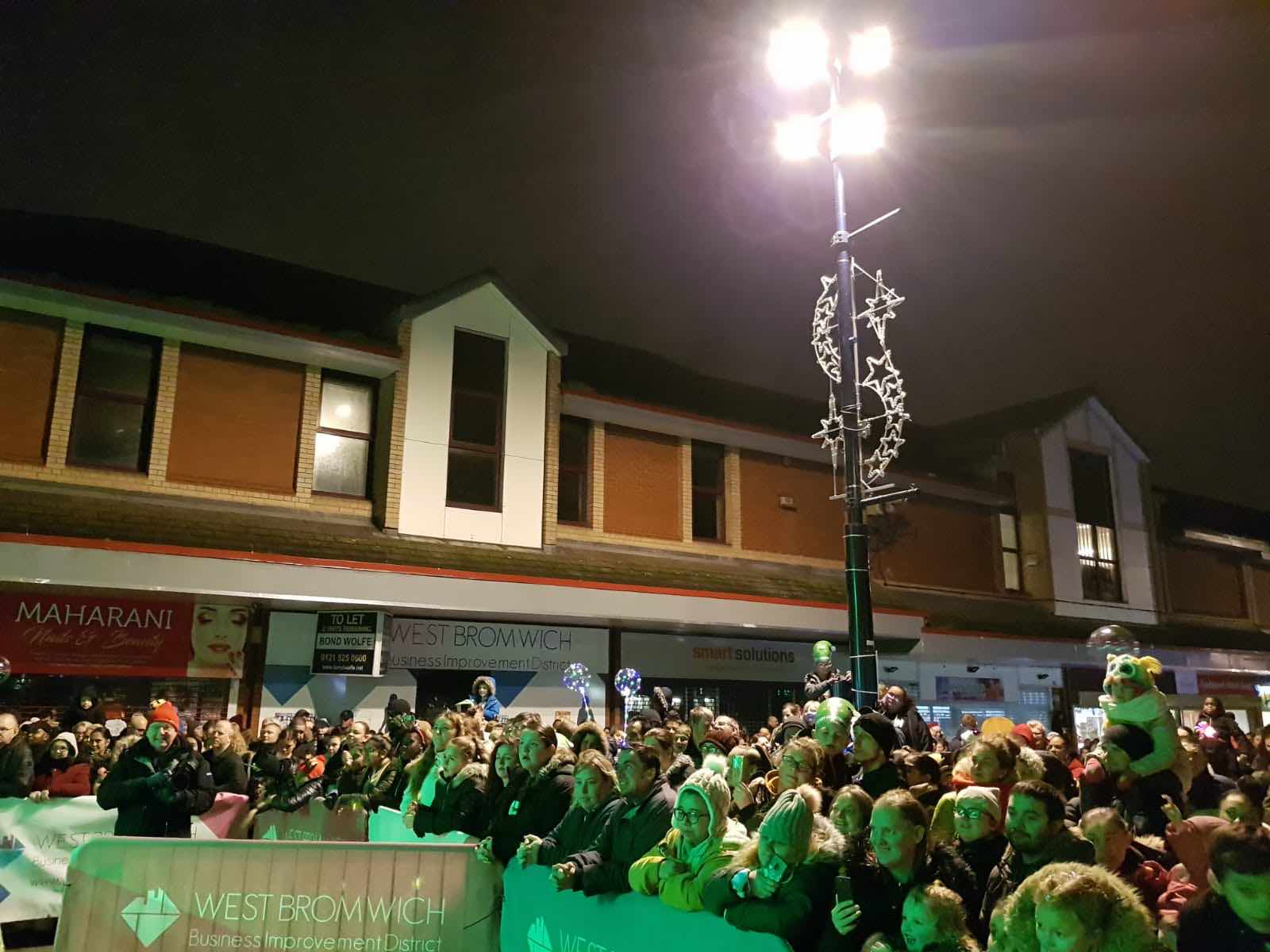 West Bromwich, Birmingham , Christmas , lights , switch on , 2018 , 2019 , gold , production , stage , hire , rent , rental , Cut Kelvins , Free radio , Katie Ashworth , CBBC , 