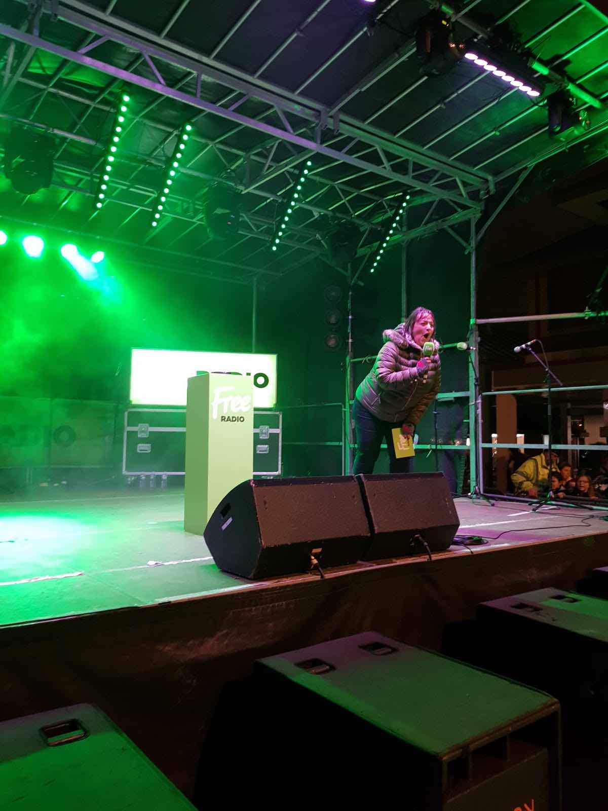 West Bromwich, Birmingham , Christmas , lights , switch on , 2018 , 2019 , gold , production , stage , hire , rent , rental , Cut Kelvins , Free radio , Katie Ashworth , CBBC , 