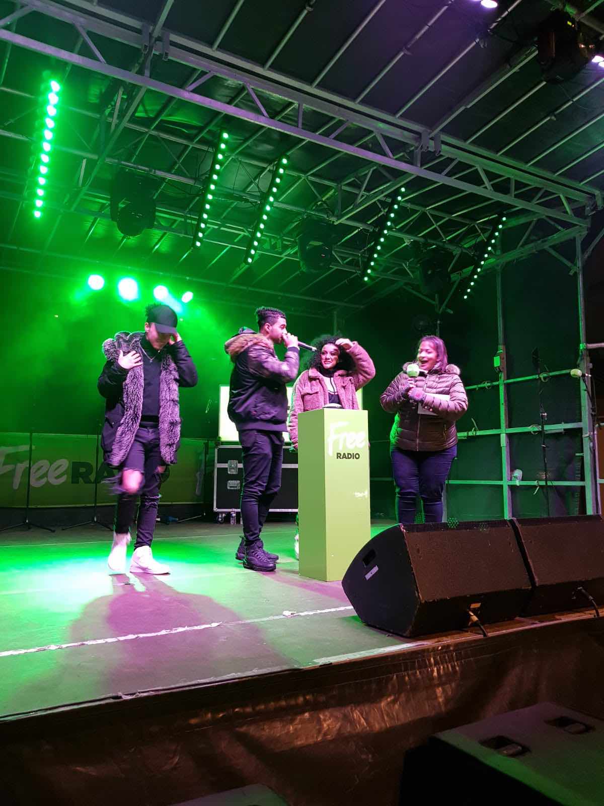 West Bromwich, Birmingham , Christmas , lights , switch on , 2018 , 2019 , gold , production , stage , hire , rent , rental , Cut Kelvins , Free radio , Katie Ashworth , CBBC , 