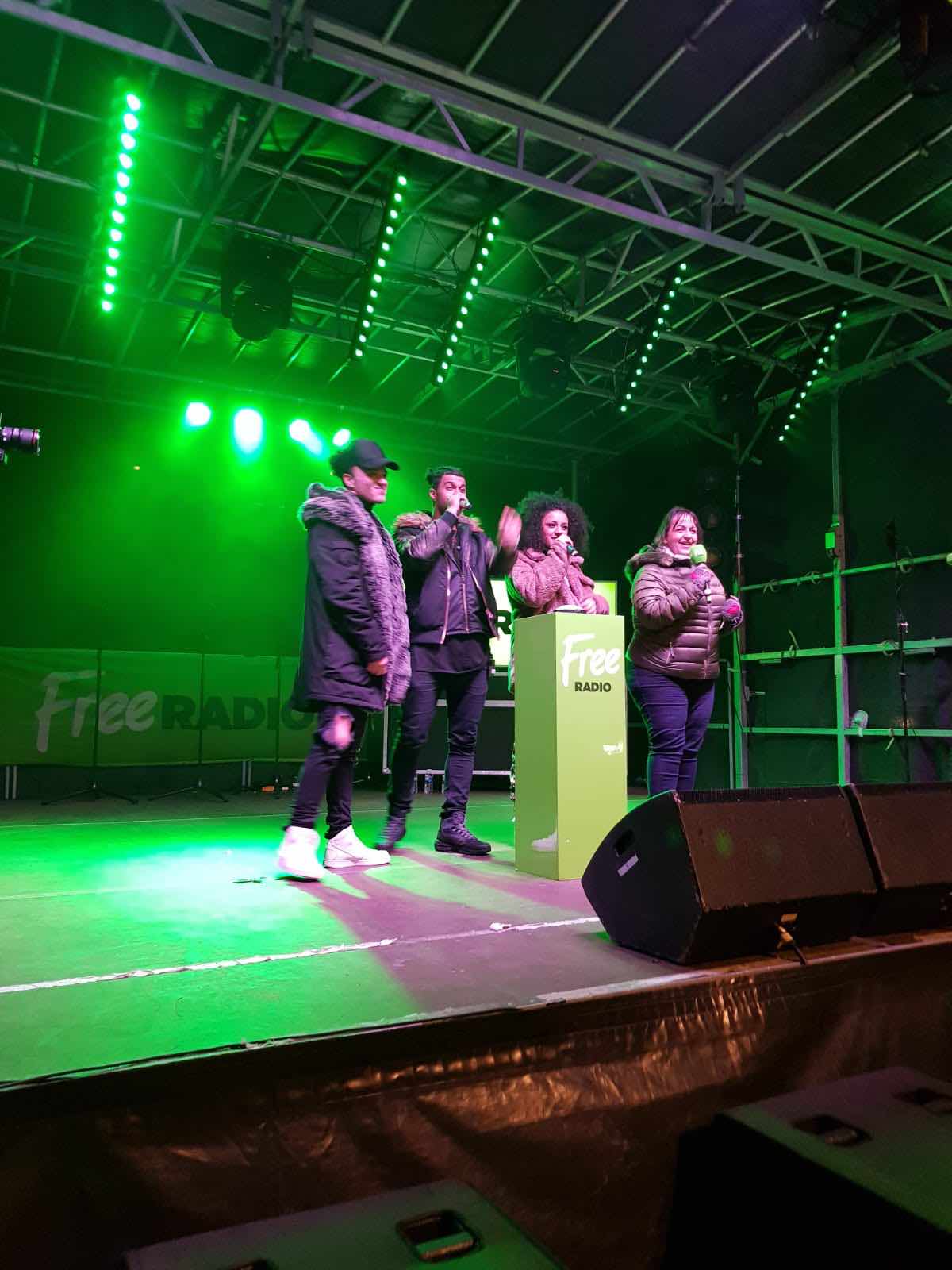 West Bromwich, Birmingham , Christmas , lights , switch on , 2018 , 2019 , gold , production , stage , hire , rent , rental , Cut Kelvins , Free radio , Katie Ashworth , CBBC , 