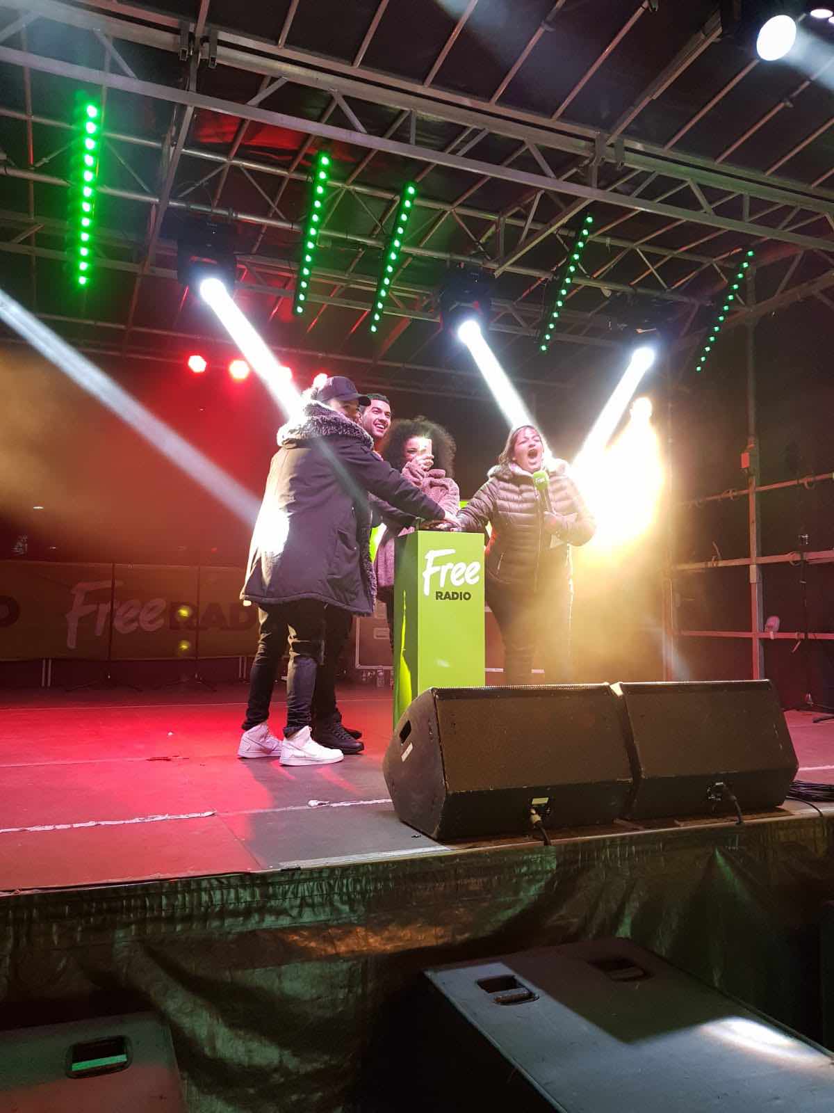 West Bromwich, Birmingham , Christmas , lights , switch on , 2018 , 2019 , gold , production , stage , hire , rent , rental , Cut Kelvins , Free radio , Katie Ashworth , CBBC , 