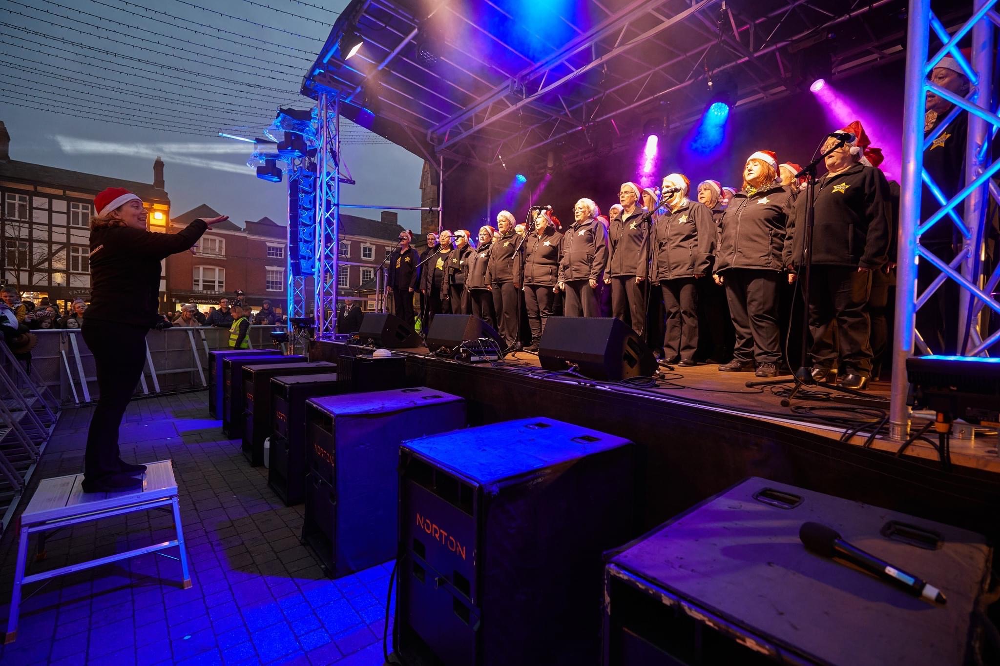 lichfield , lichfield christmas 2022 , lichfield lights , lichfield christmas lights , lichfield free concert , stage men , cannock sound hire ,