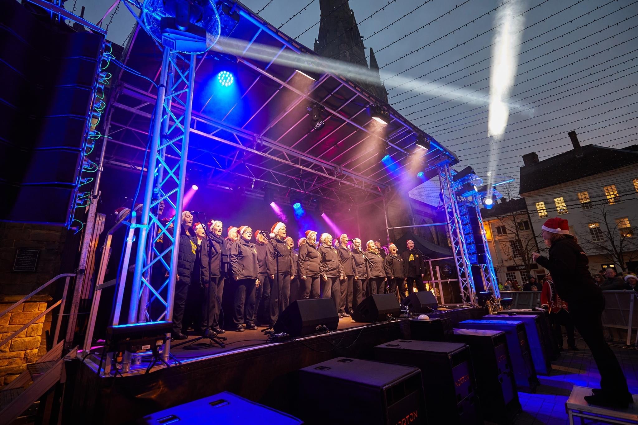 lichfield , lichfield christmas 2022 , lichfield lights , lichfield christmas lights , lichfield free concert , stage men , cannock sound hire ,